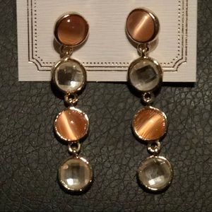 Orange and clear stone dangle earrings
